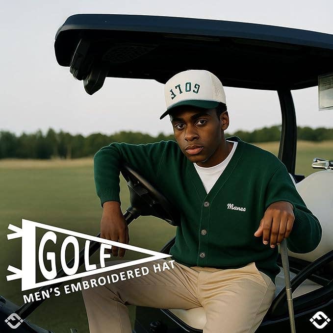 Laser Cut Golf Rope Cap -  Golf - Green/Beige