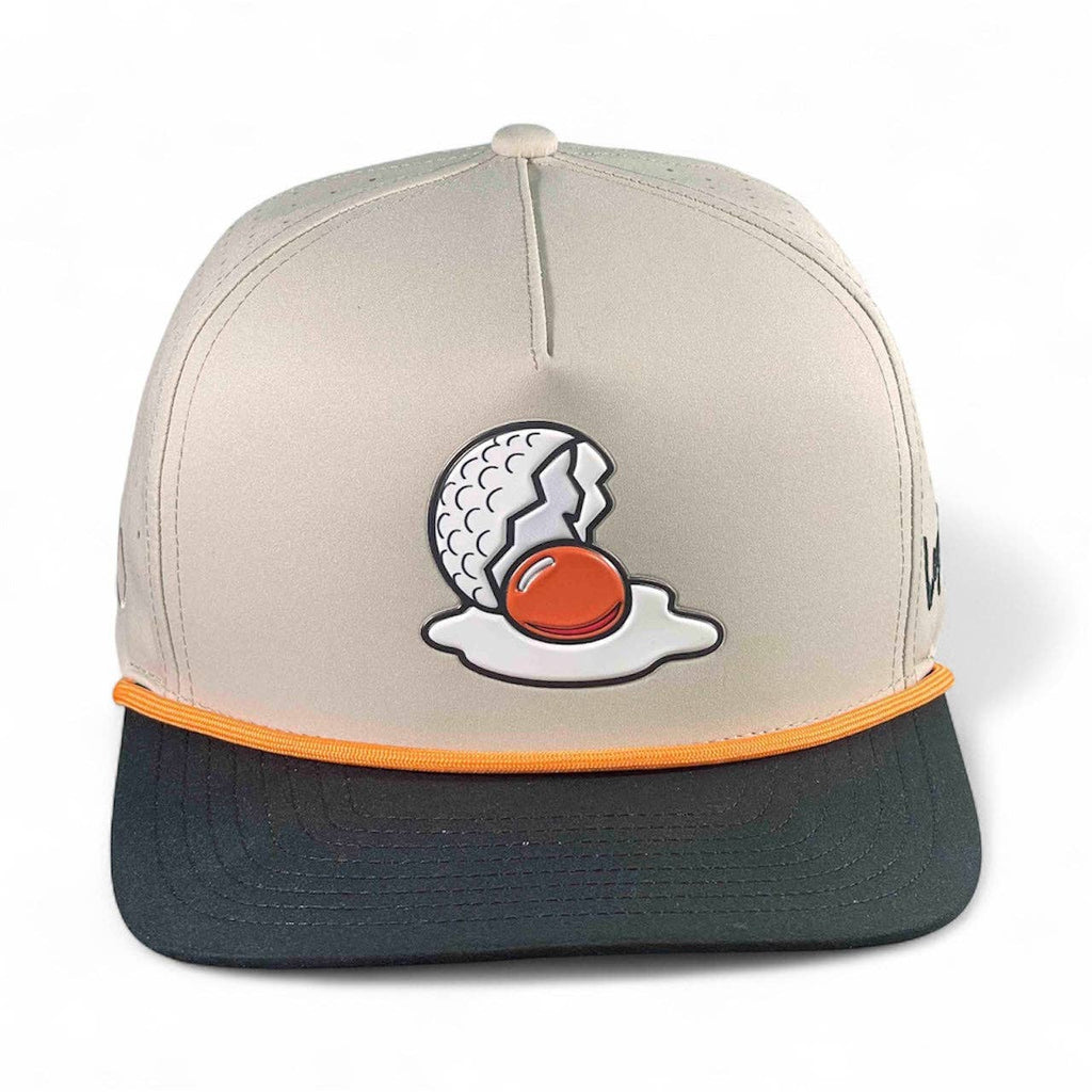 Breakfast Ball Golf Hat | Snapback Cap | Built-in Magnetic Ball Marker Holder + Marker Included | Breakfast Ball | Adjustable | Mulligan Tan