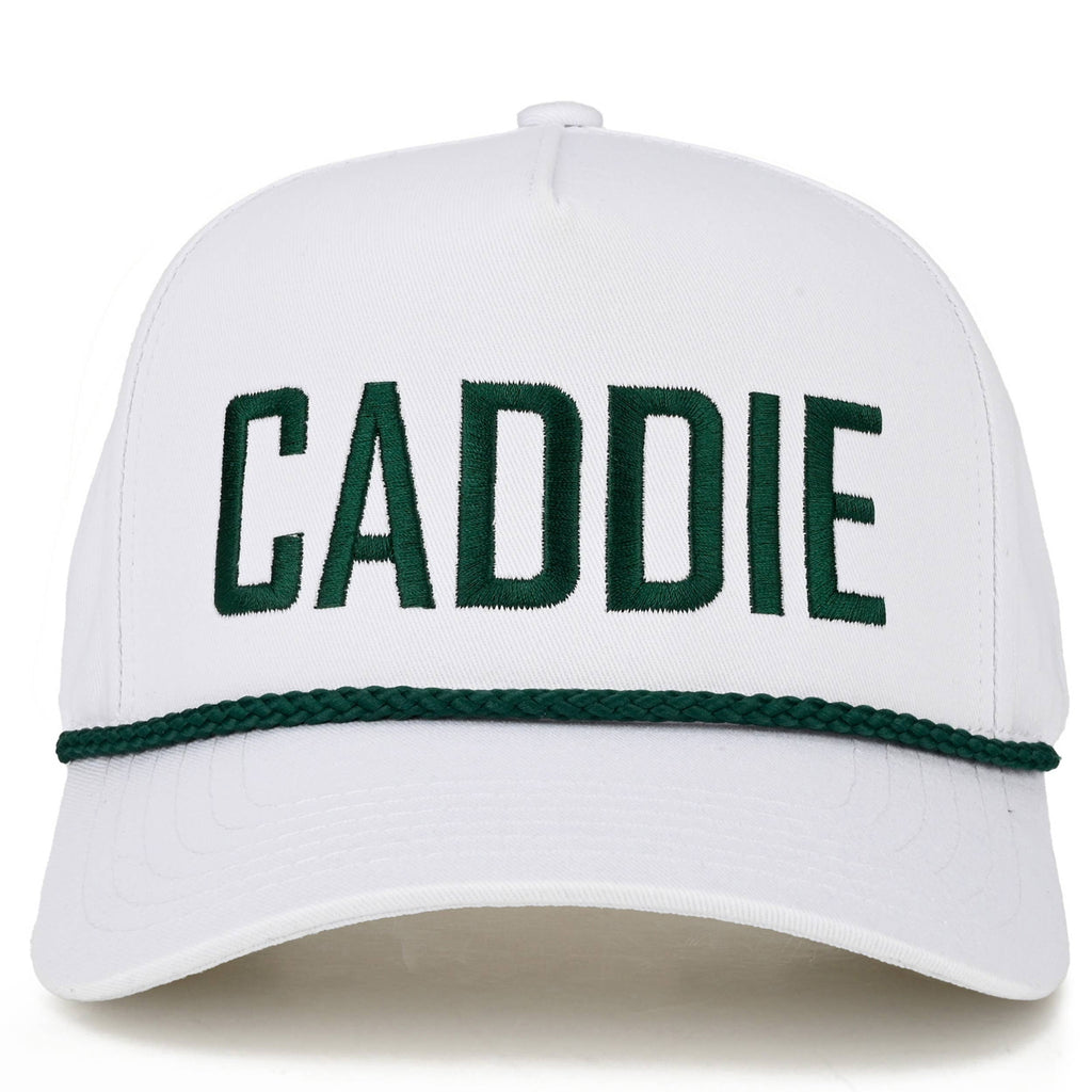 C.C CADDIE Letter with Rope on Two Tone Trucker Hat: Dark Green/White