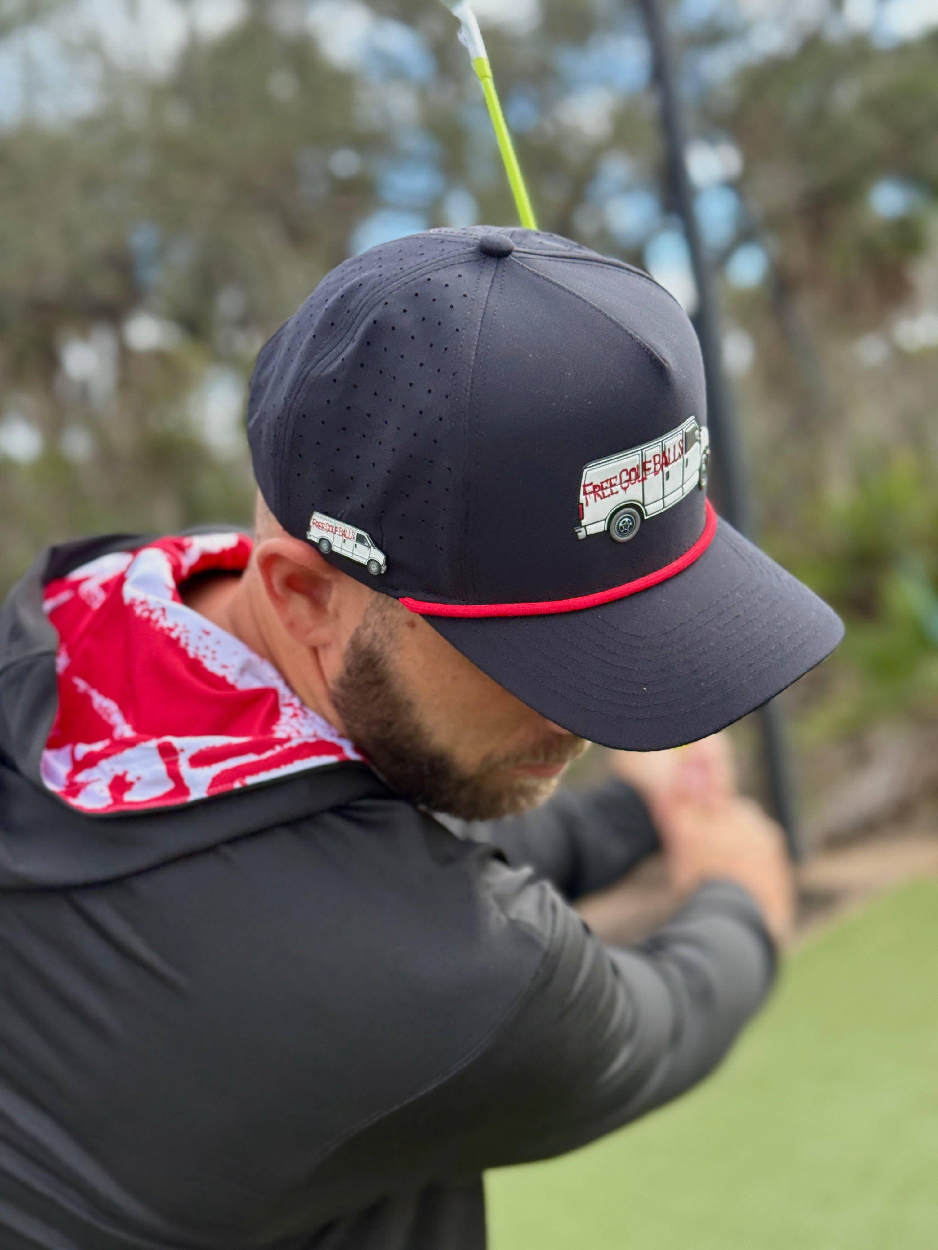 Free Golf Balls Van Golf Hat | Snapback Cap | Built-in Magnetic Ball Marker Holder + Marker Included | Free Golf Balls Van | Adjustable Black