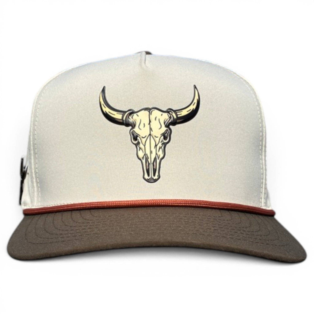 Longhorn Golf Hat | Snapback Cap | Built-in Magnetic Ball Marker Holder + Marker Included | Adjustable Tan Bull Skull